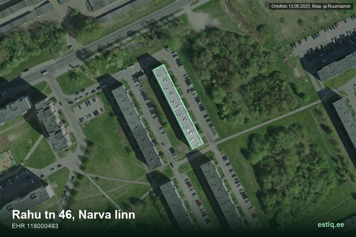 Rahu tänav 46, Narva – hoone aerofoto, kontuur ehitisregistri (EHR) andmetest