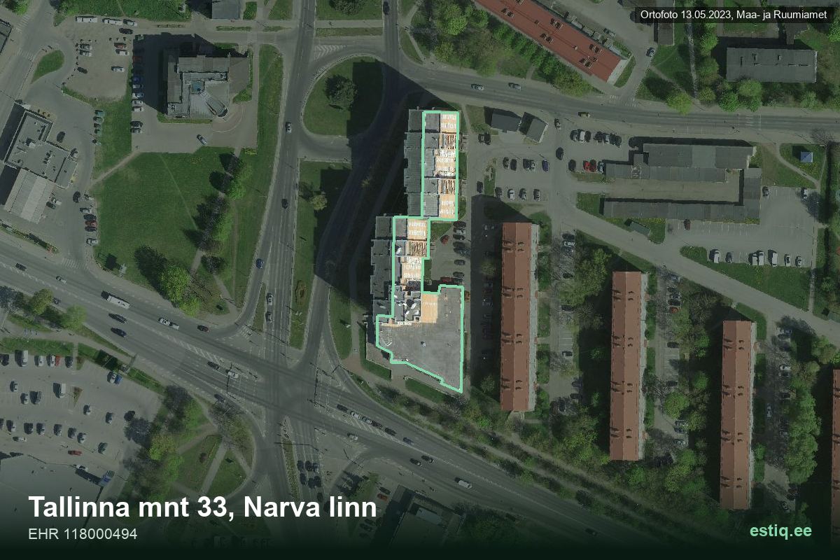 Tallinna mnt 33, Narva – аэрофото дома, контур по данным регистра строений (EHR)