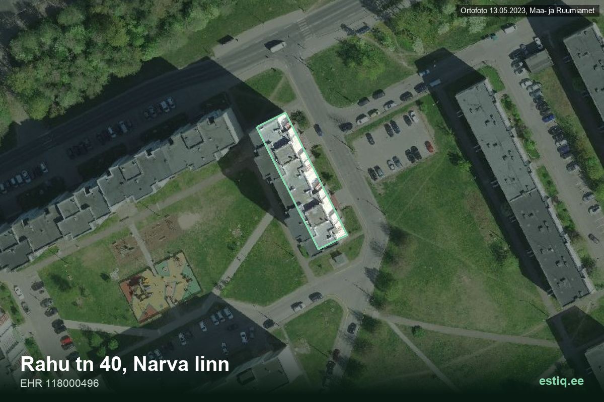 Rahu tänav 40, Narva – aerial photo of the building, outline from the Building Register (EHR)
