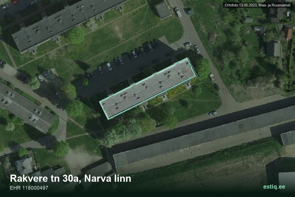 Rakvere tänav 30a, Narva – аэрофото дома, контур по данным регистра строений (EHR)