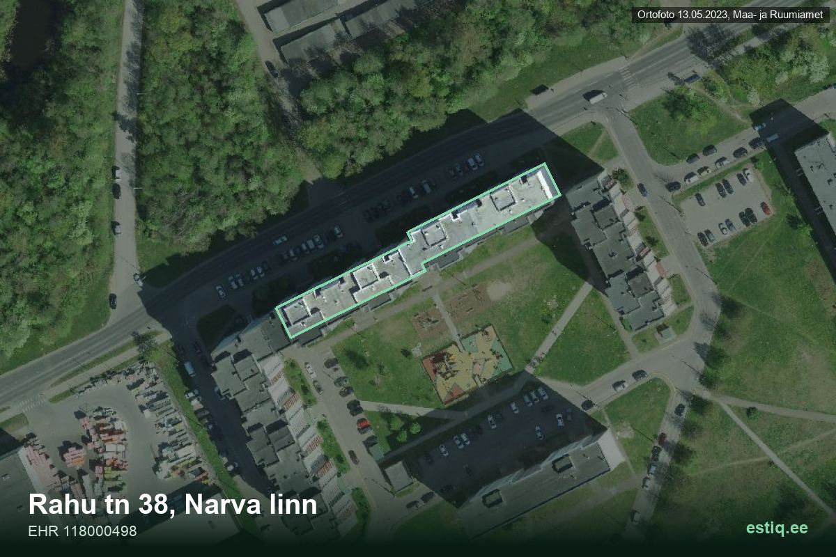 Rahu tänav 38, Narva – ilmakuva rakennuksesta, ääriviiva rakennusrekisteristä (EHR)