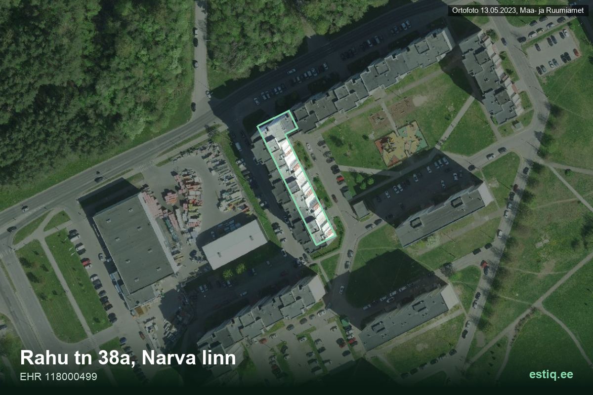 Rahu tänav 38a, Narva – aerial photo of the building, outline from the Building Register (EHR)