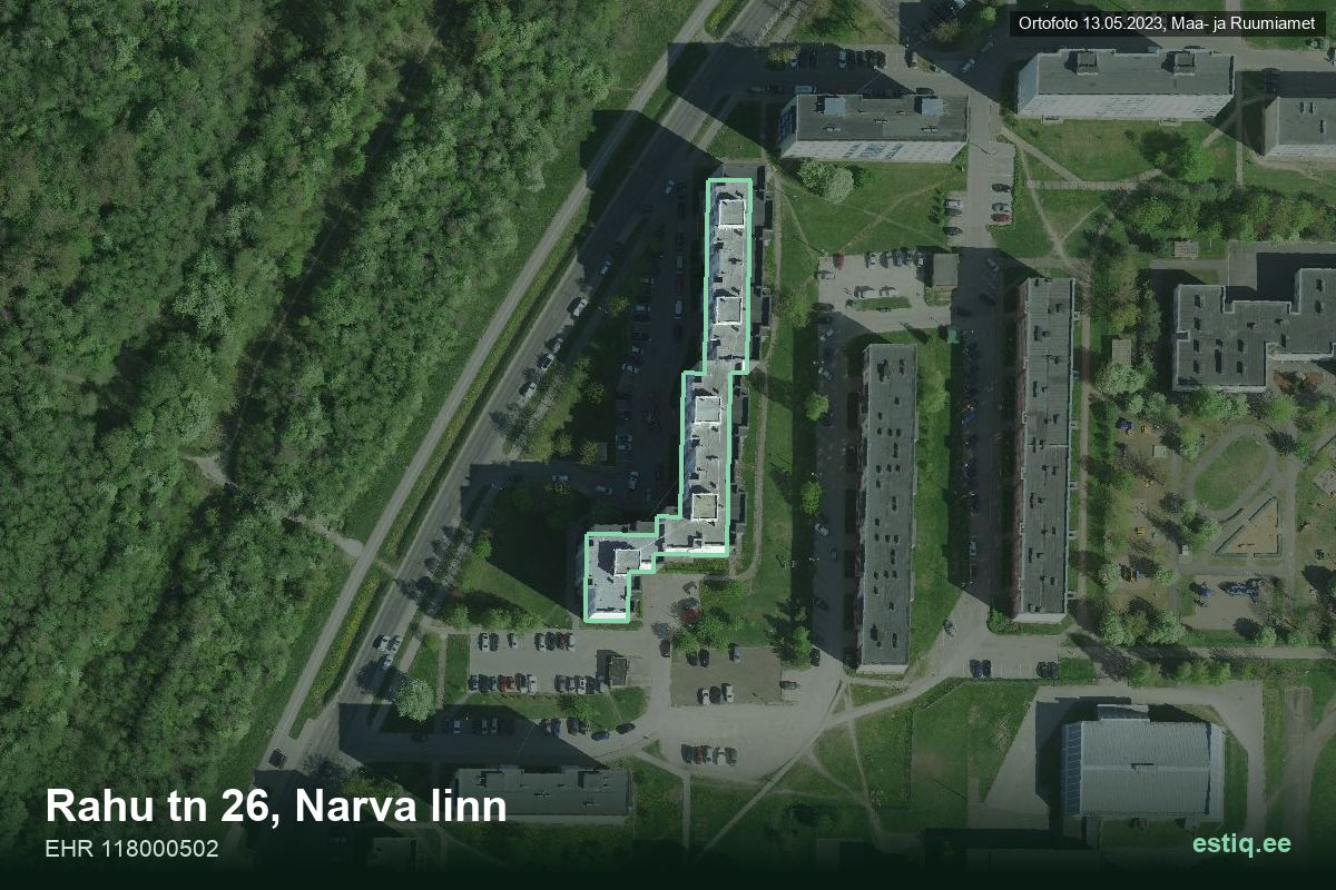 Rahu tänav 26, Narva – hoone aerofoto, kontuur ehitisregistri (EHR) andmetest