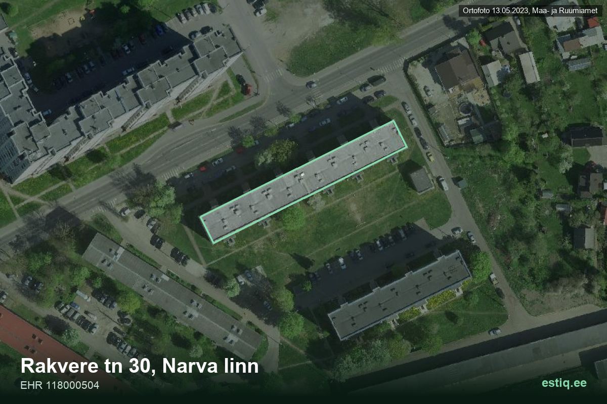 Rakvere tänav 30, Narva – hoone aerofoto, kontuur ehitisregistri (EHR) andmetest