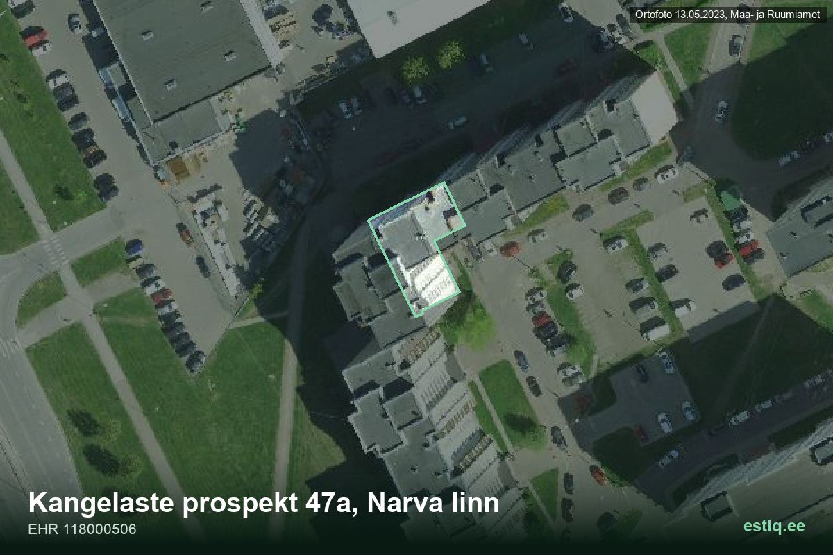Kangelaste prospekt 47a, Narva – aerial photo of the building, outline from the Building Register (EHR)
