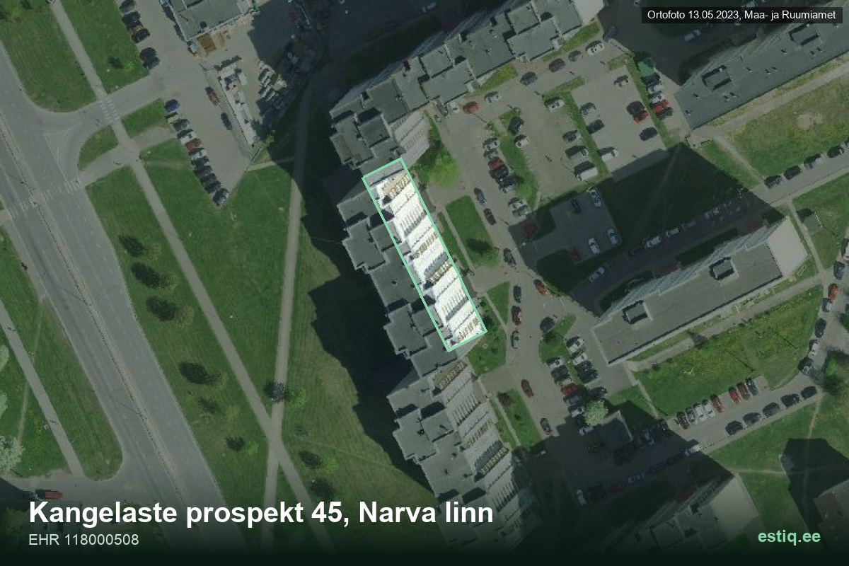 Kangelaste prospekt 45, Narva – hoone aerofoto, kontuur ehitisregistri (EHR) andmetest
