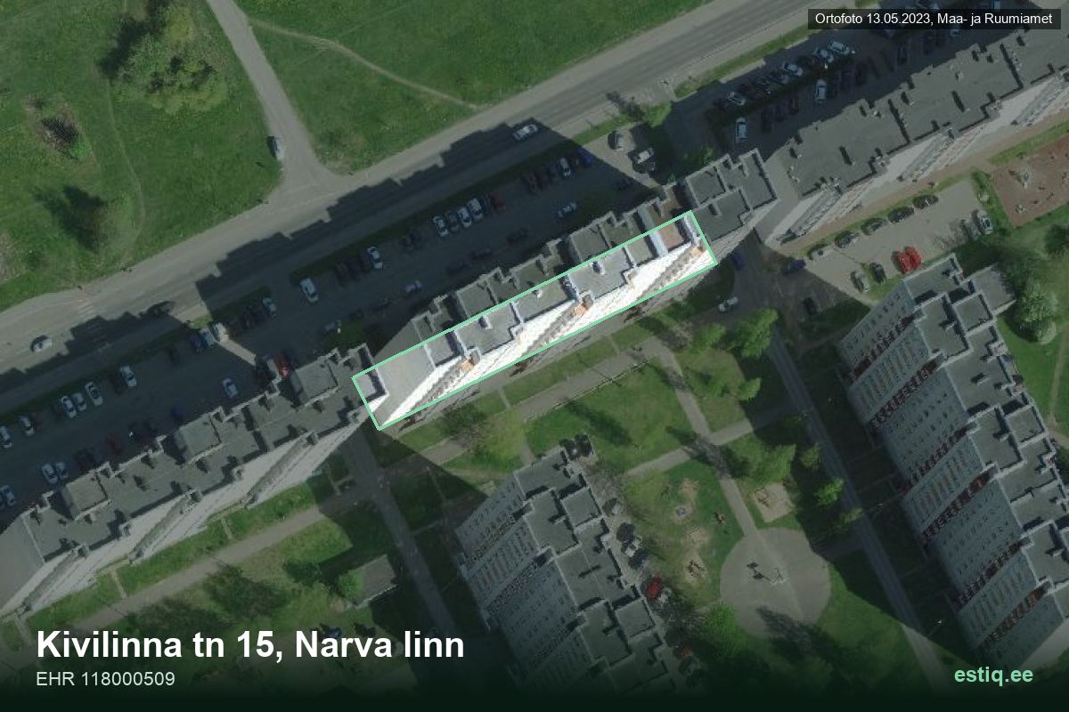 Kivilinna tänav 15, Narva – aerial photo of the building, outline from the Building Register (EHR)
