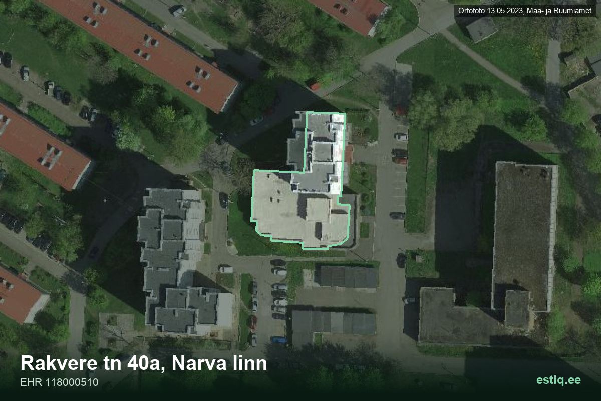 Rakvere tänav 40a, Narva – hoone aerofoto, kontuur ehitisregistri (EHR) andmetest