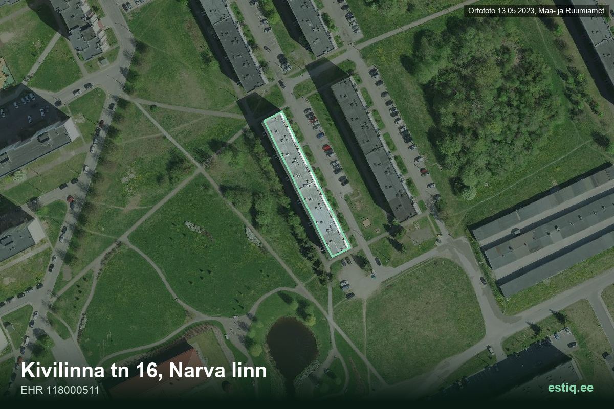Kivilinna tänav 16, Narva – ilmakuva rakennuksesta, ääriviiva rakennusrekisteristä (EHR)