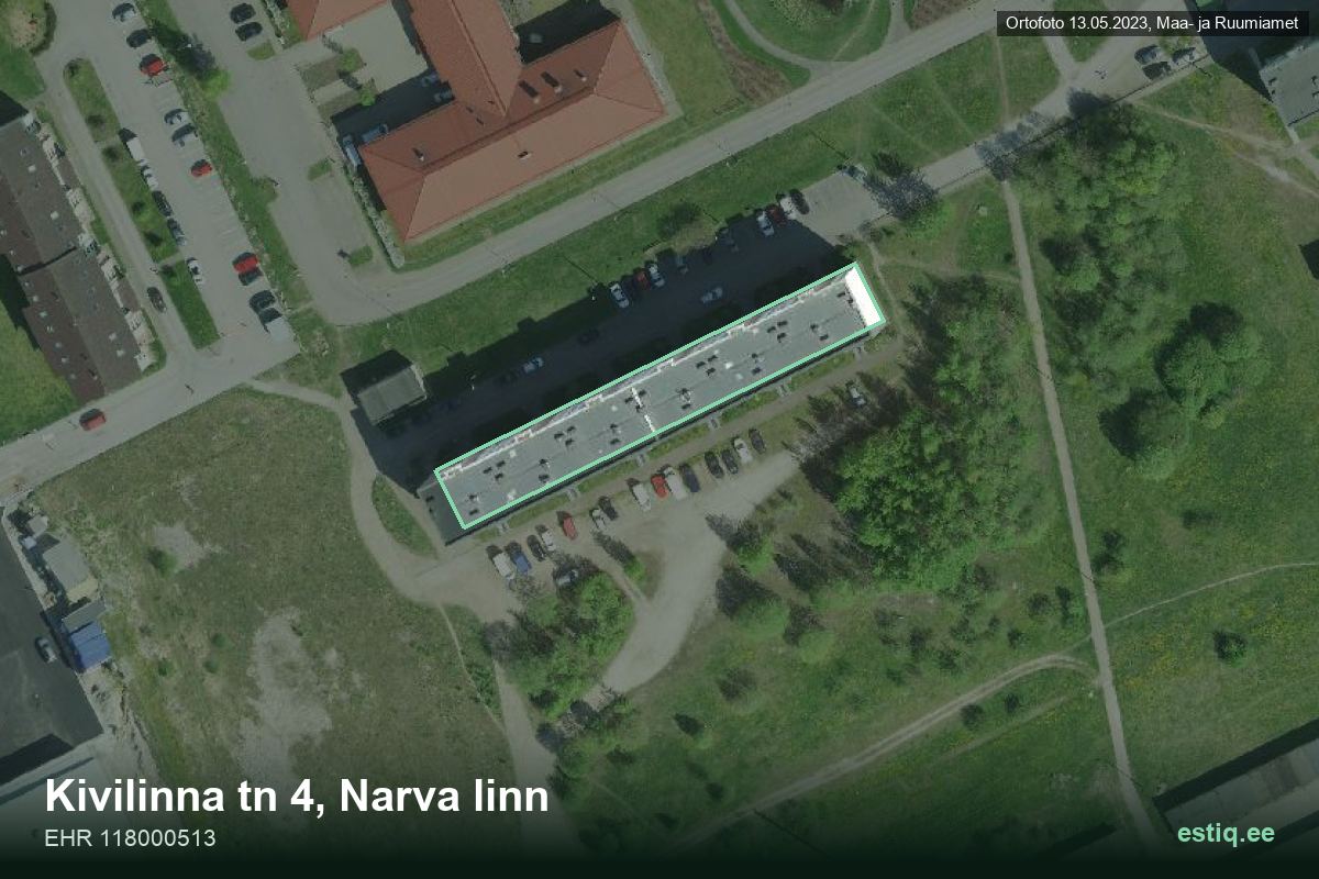 Kivilinna tänav 4, Narva – hoone aerofoto, kontuur ehitisregistri (EHR) andmetest