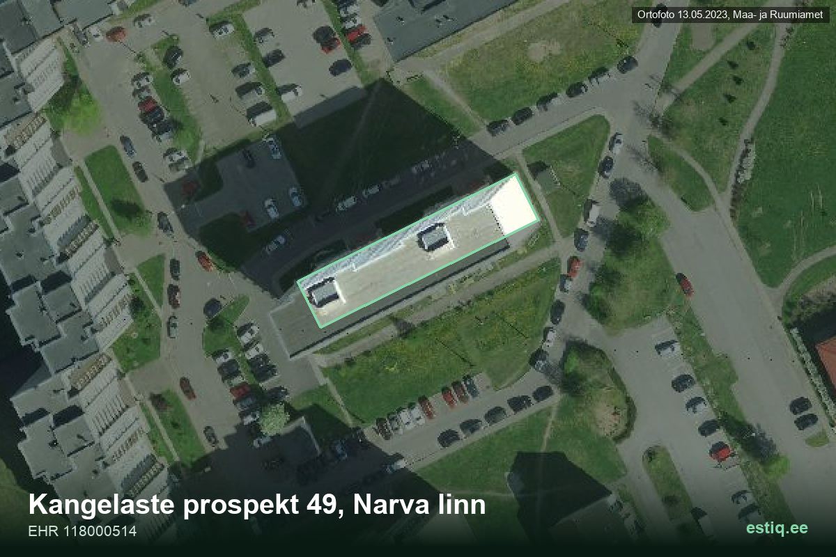 Kangelaste pr 49, Narva – аэрофото дома, контур по данным регистра строений (EHR)