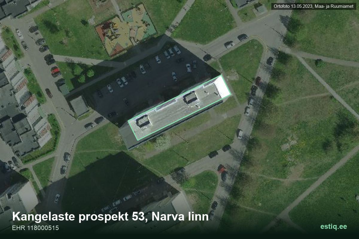 Kangelaste prospekt 53, Narva – aerial photo of the building, outline from the Building Register (EHR)