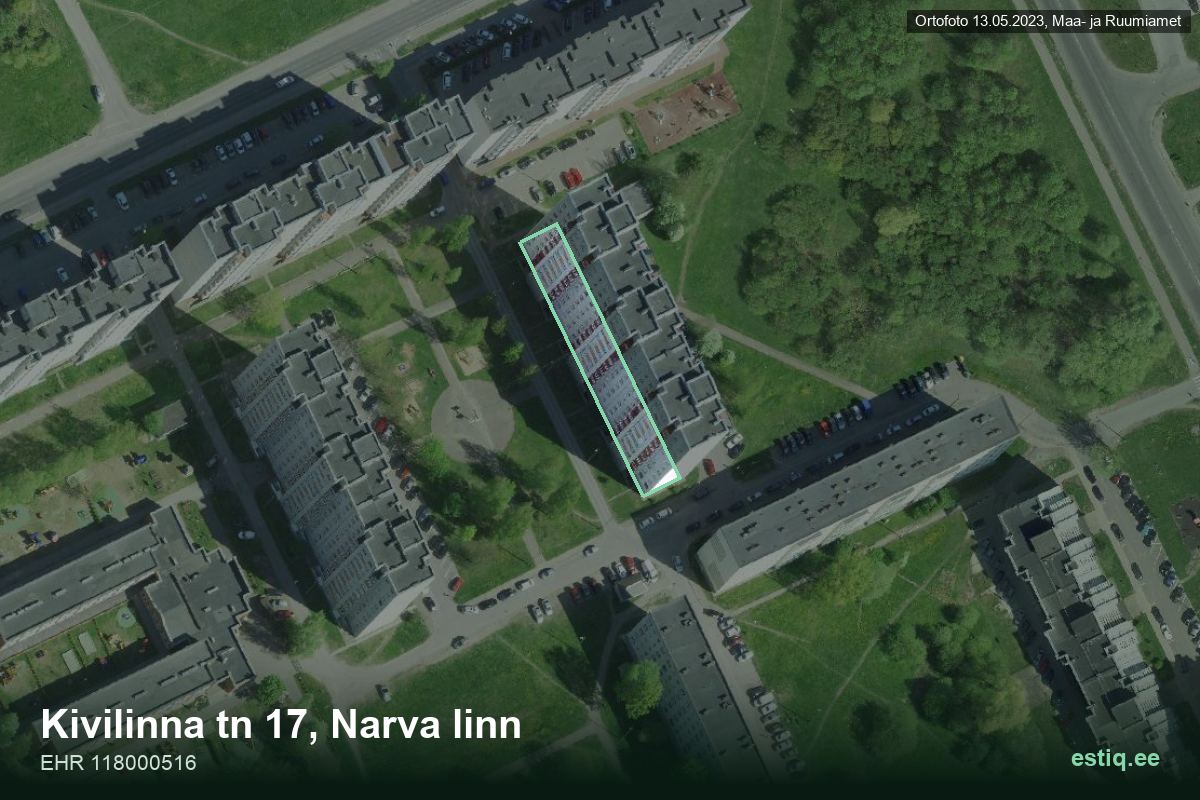 A. Daumani tänav 17, Narva – hoone aerofoto, kontuur ehitisregistri (EHR) andmetest