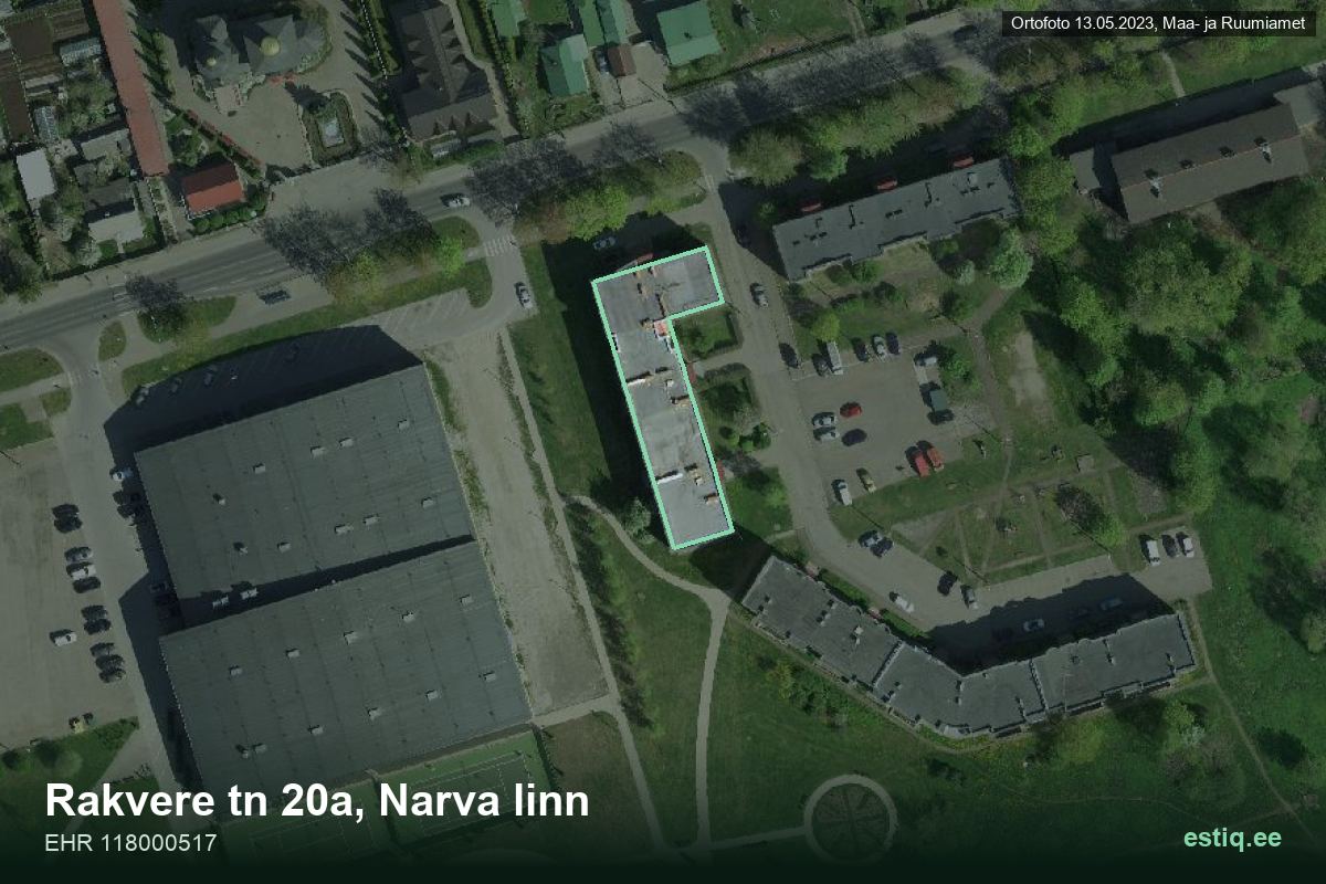 Rakvere tänav 20a, Narva – hoone aerofoto, kontuur ehitisregistri (EHR) andmetest