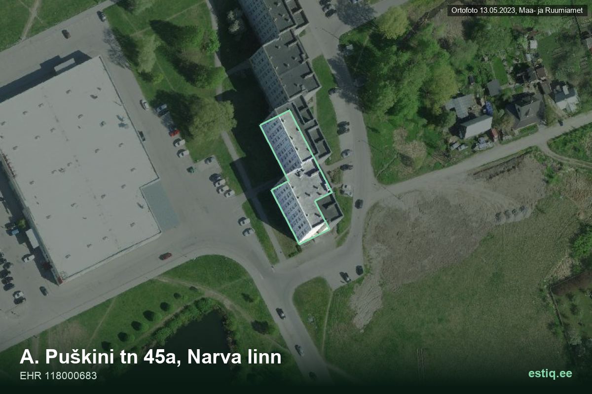 A. Puškini tänav 45a, Narva – aerial photo of the building, outline from the Building Register (EHR)