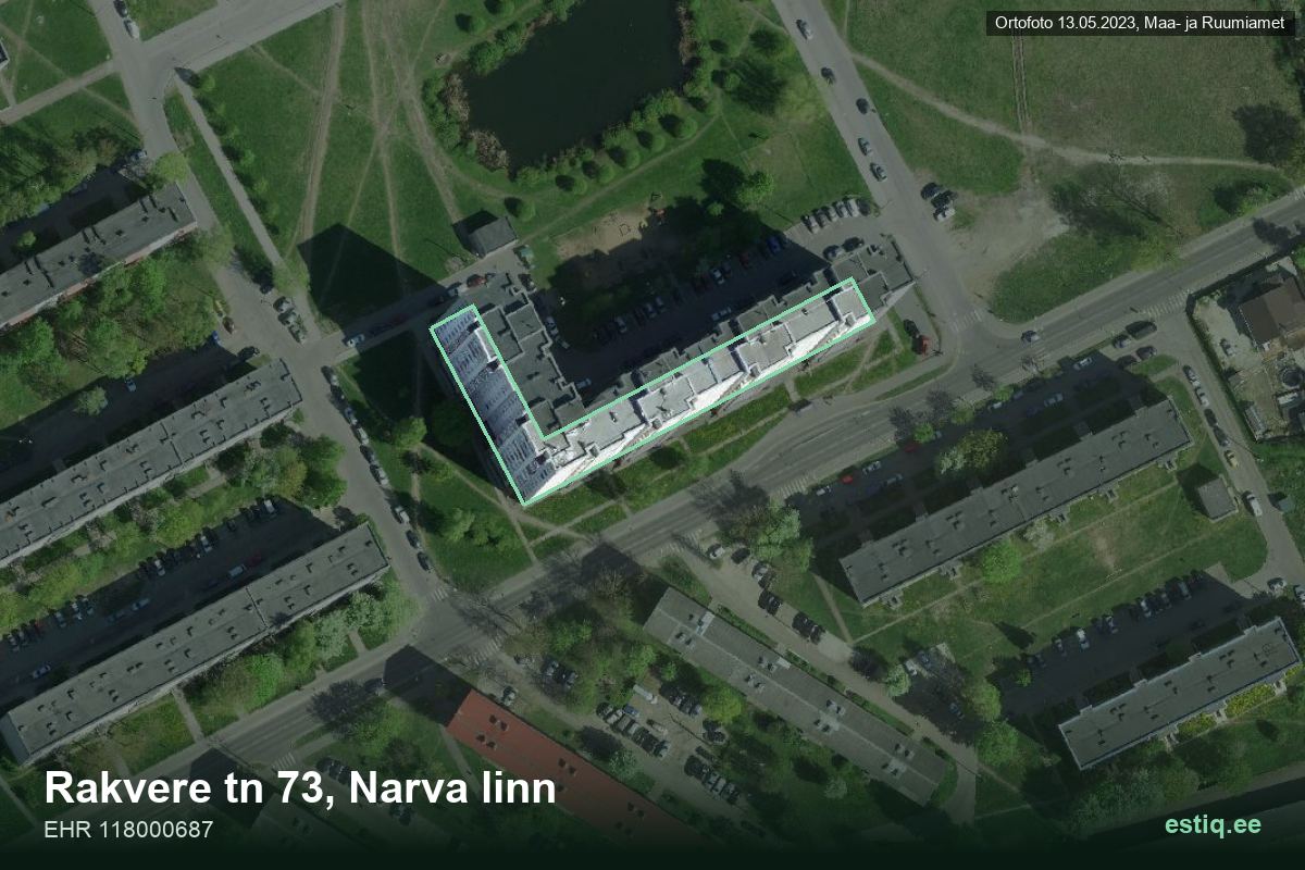 Rakvere tänav 73, Narva – hoone aerofoto, kontuur ehitisregistri (EHR) andmetest