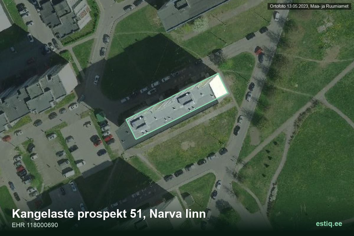 Kangelaste prospekt 51, Narva – hoone aerofoto, kontuur ehitisregistri (EHR) andmetest