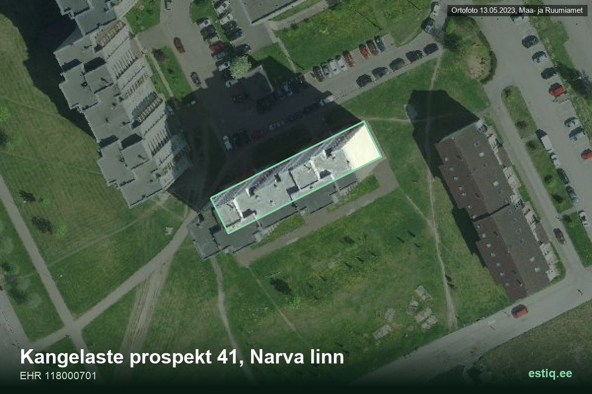 Kangelaste pr 41, Narva – аэрофото дома, контур по данным регистра строений (EHR)