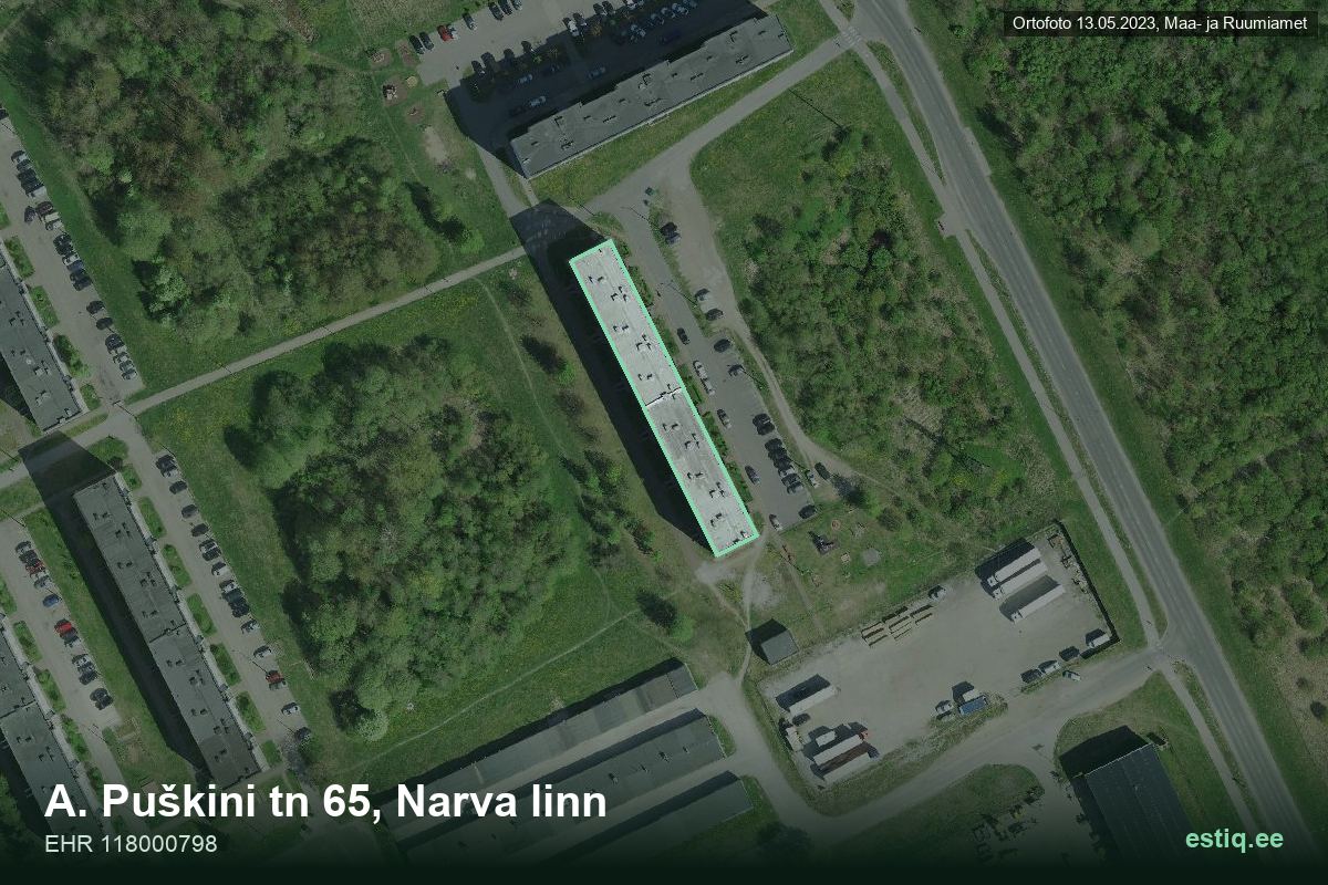 A. Puškini tänav 65, Narva – aerial photo of the building, outline from the Building Register (EHR)