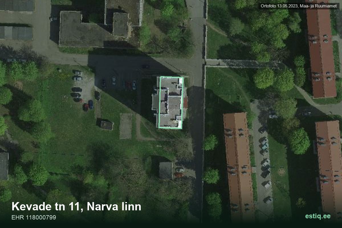 Kevade tänav 11, Narva – ilmakuva rakennuksesta, ääriviiva rakennusrekisteristä (EHR)