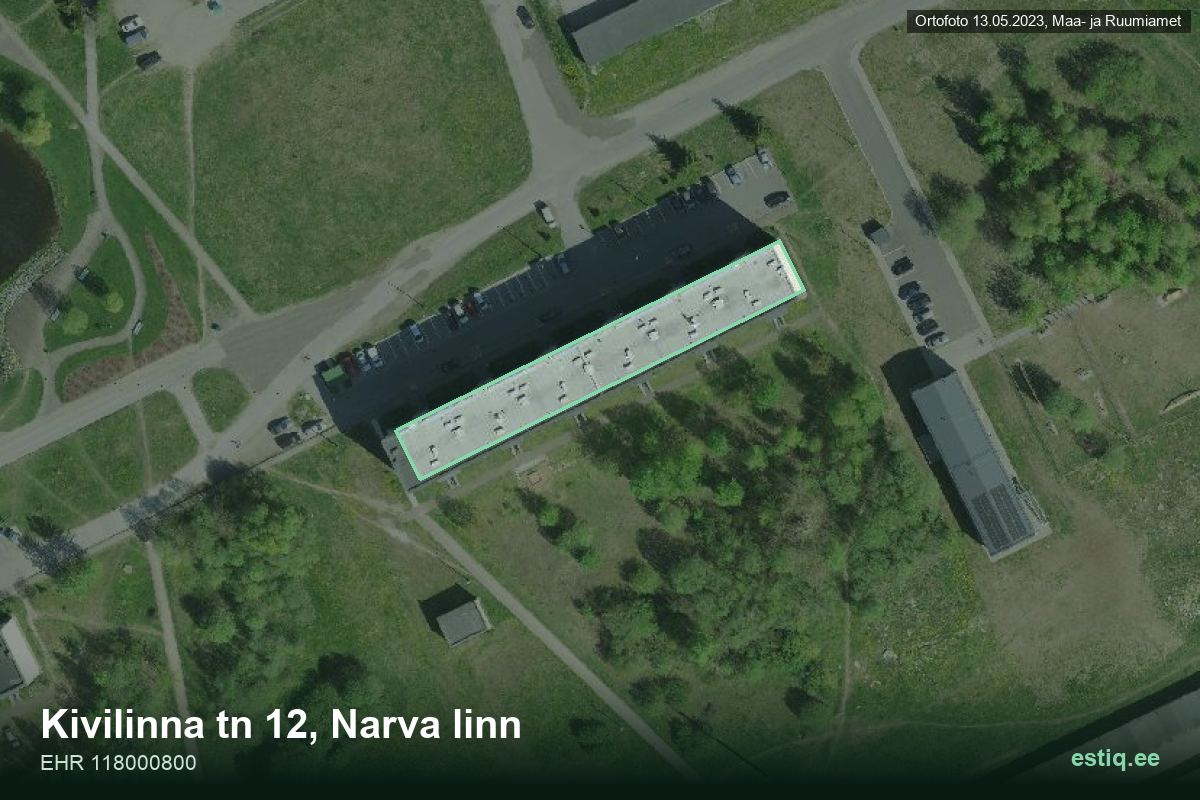 Kivilinna tänav 12, Narva – hoone aerofoto, kontuur ehitisregistri (EHR) andmetest