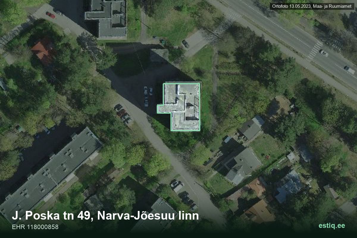 J. Poska tänav 49, Narva-Jõesuu – аэрофото дома, контур по данным регистра строений (EHR)