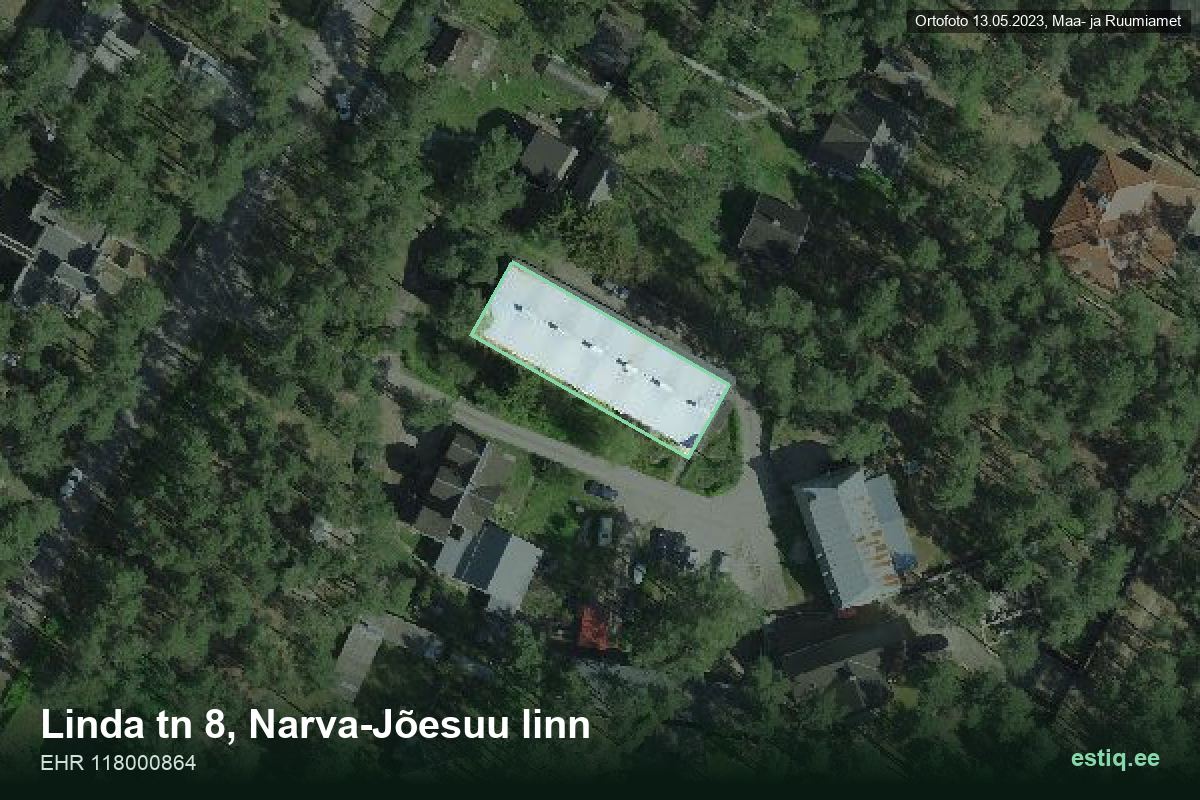 Linda tänav 8, Narva-Jõesuu – hoone aerofoto, kontuur ehitisregistri (EHR) andmetest