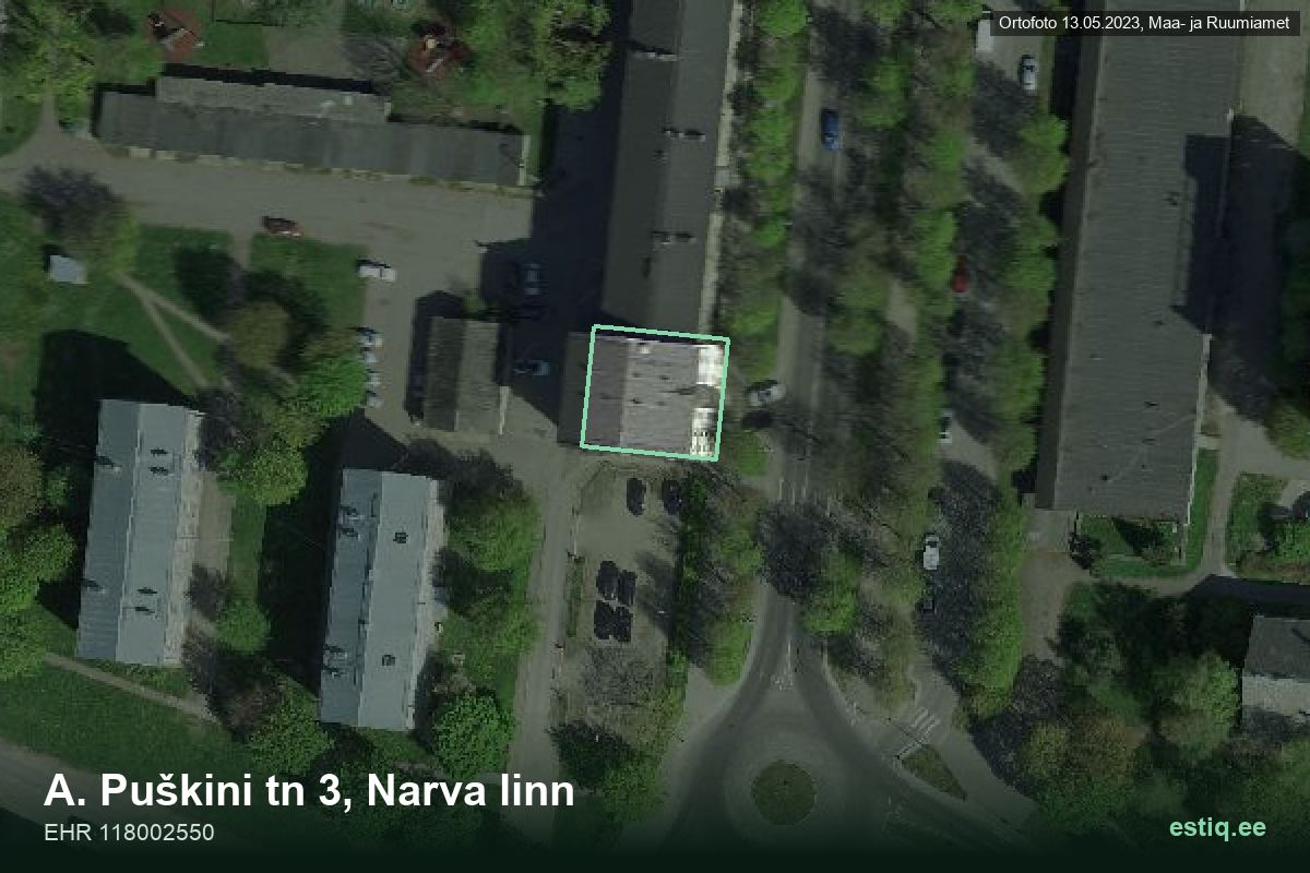 A. Puškini tänav 3, Narva – hoone aerofoto, kontuur ehitisregistri (EHR) andmetest