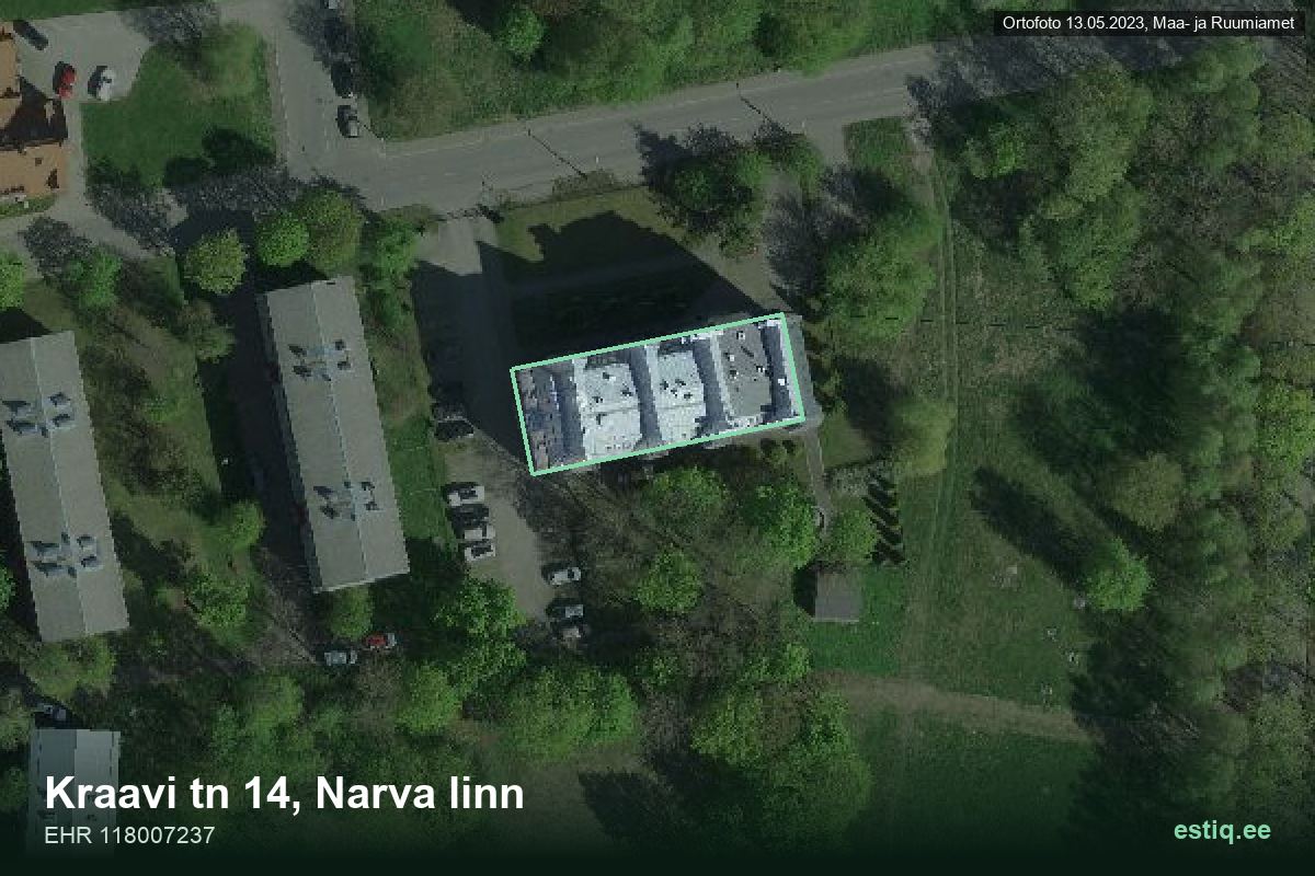 Kraavi tänav 14, Narva – ilmakuva rakennuksesta, ääriviiva rakennusrekisteristä (EHR)