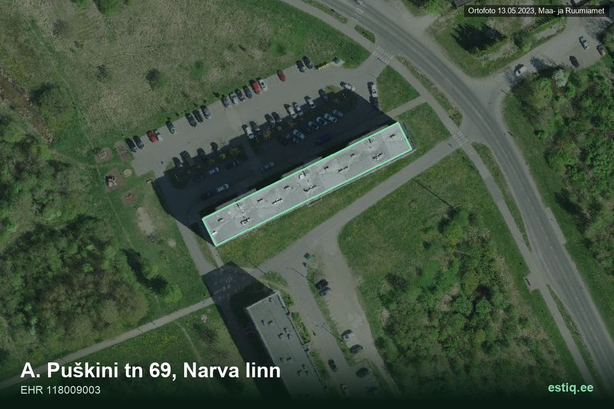 A. Puškini tänav 69, Narva – hoone aerofoto, kontuur ehitisregistri (EHR) andmetest