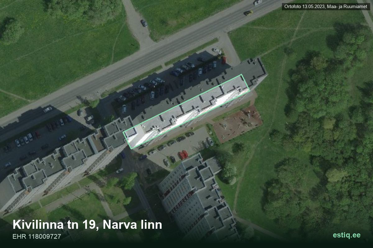 Kivilinna tänav 19, Narva – ilmakuva rakennuksesta, ääriviiva rakennusrekisteristä (EHR)