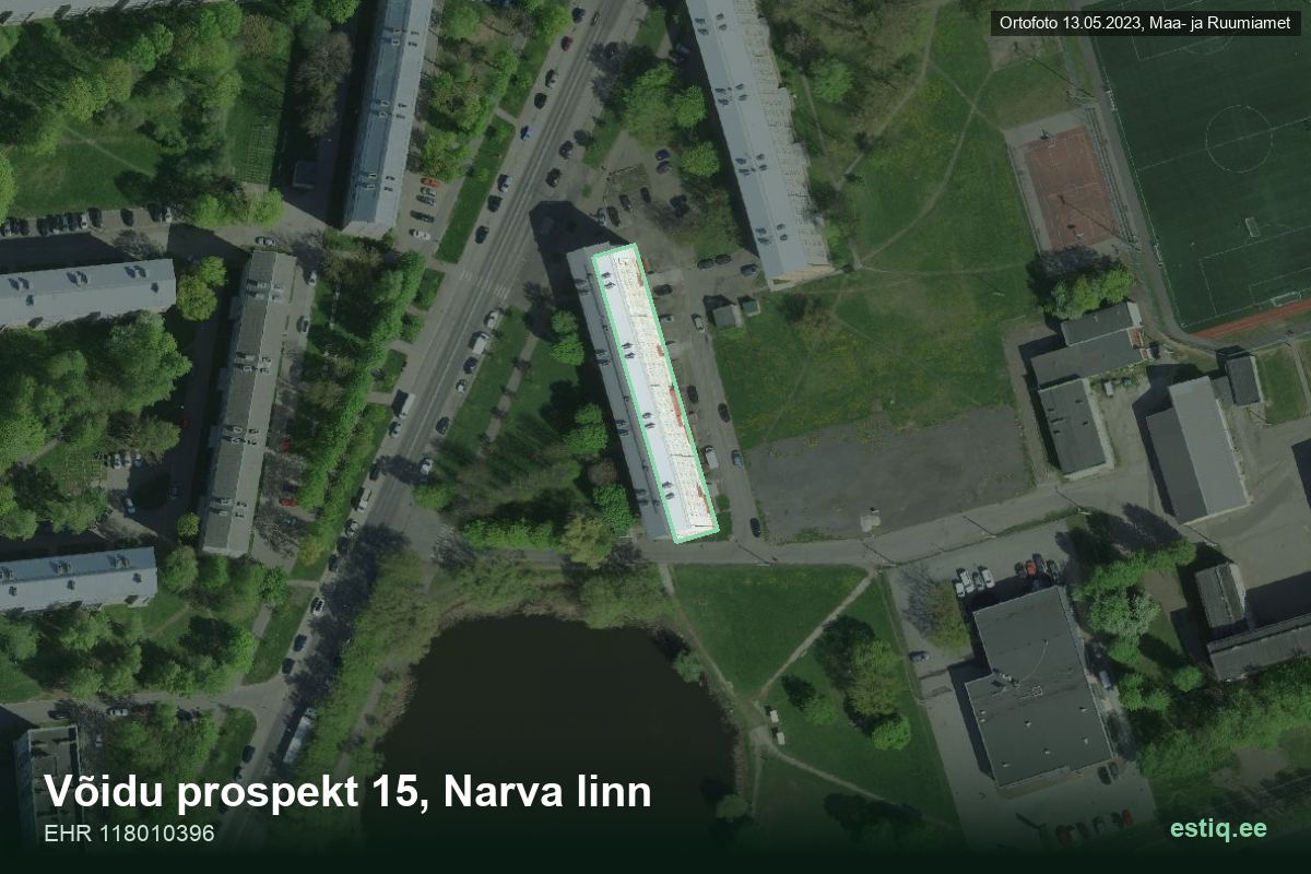 Võidu prospekt 15, Narva – hoone aerofoto, kontuur ehitisregistri (EHR) andmetest