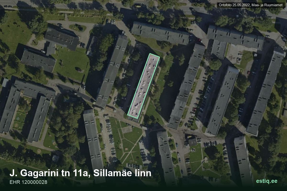 J. Gagarini tänav 11a, Sillamäe – hoone aerofoto, kontuur ehitisregistri (EHR) andmetest