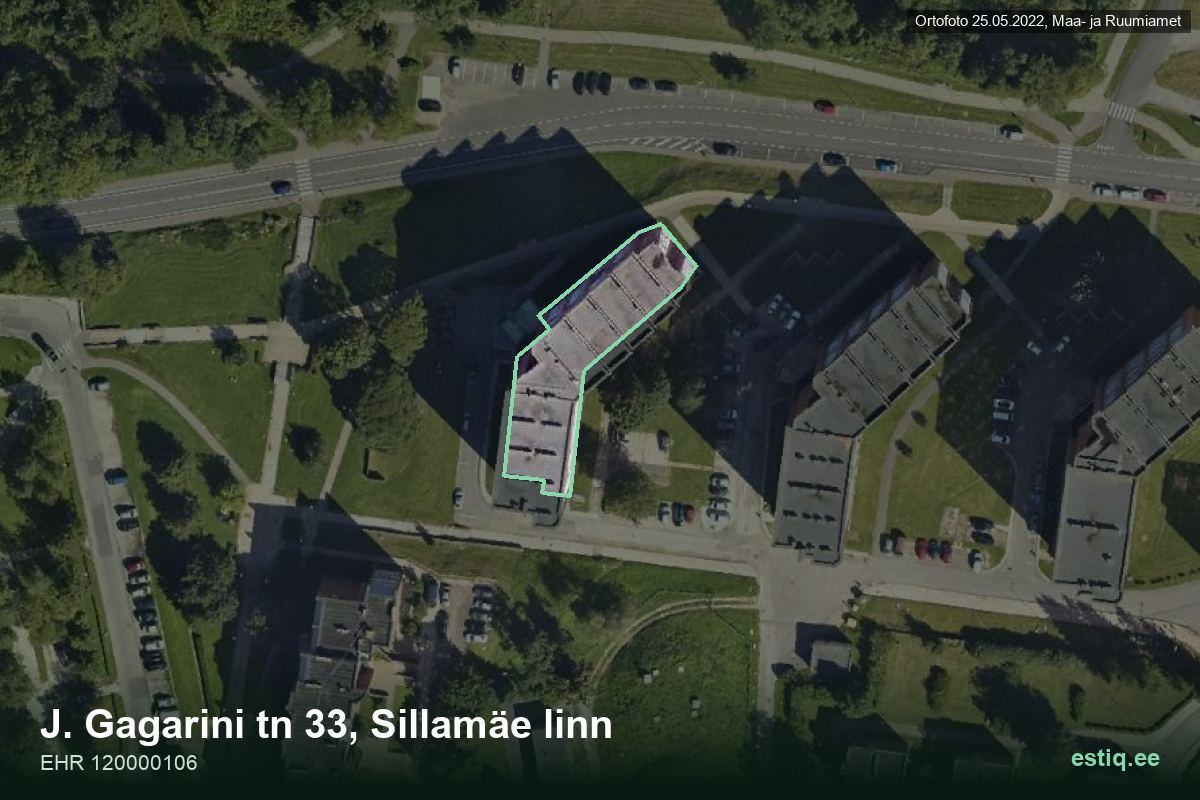 J. Gagarini tänav 33, Sillamäe – hoone aerofoto, kontuur ehitisregistri (EHR) andmetest