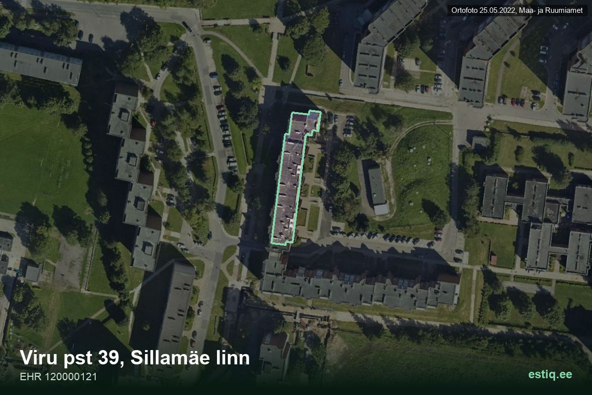 Viru pst 39, Sillamäe – aerial photo of the building, outline from the Building Register (EHR)