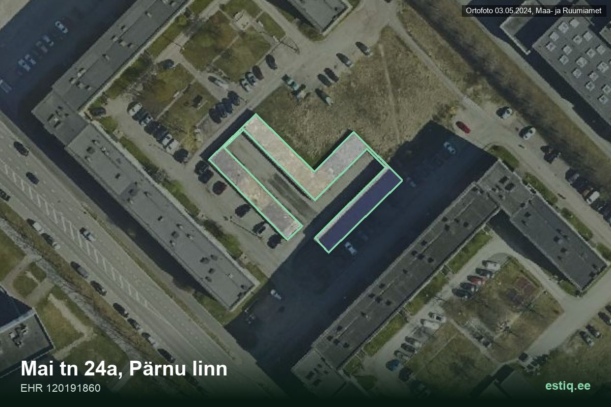 Mai tänav 24a, Pärnu – hoone aerofoto, kontuur ehitisregistri (EHR) andmetest