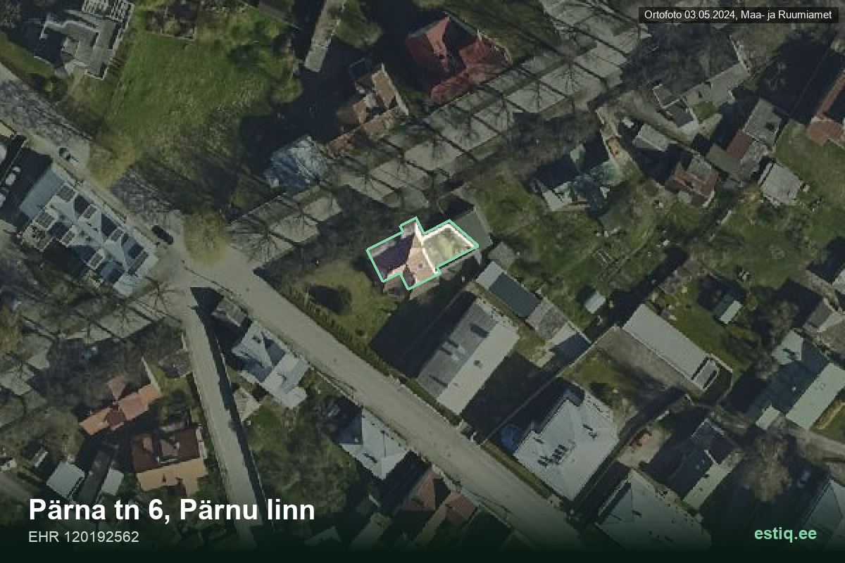 Pärna tänav 6, Pärnu – hoone aerofoto, kontuur ehitisregistri (EHR) andmetest