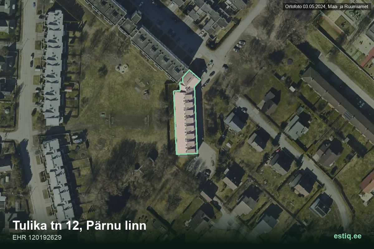 Tulika tänav 12, Pärnu – ilmakuva rakennuksesta, ääriviiva rakennusrekisteristä (EHR)
