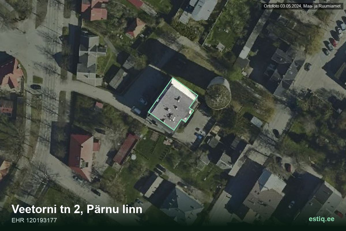 Veetorni tänav 2, Pärnu – ilmakuva rakennuksesta, ääriviiva rakennusrekisteristä (EHR)