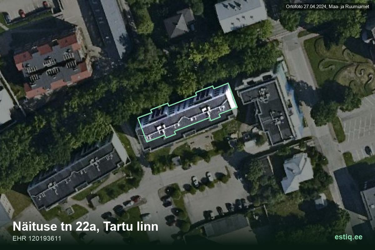 Näituse tänav 22a, Tartu – hoone aerofoto, kontuur ehitisregistri (EHR) andmetest