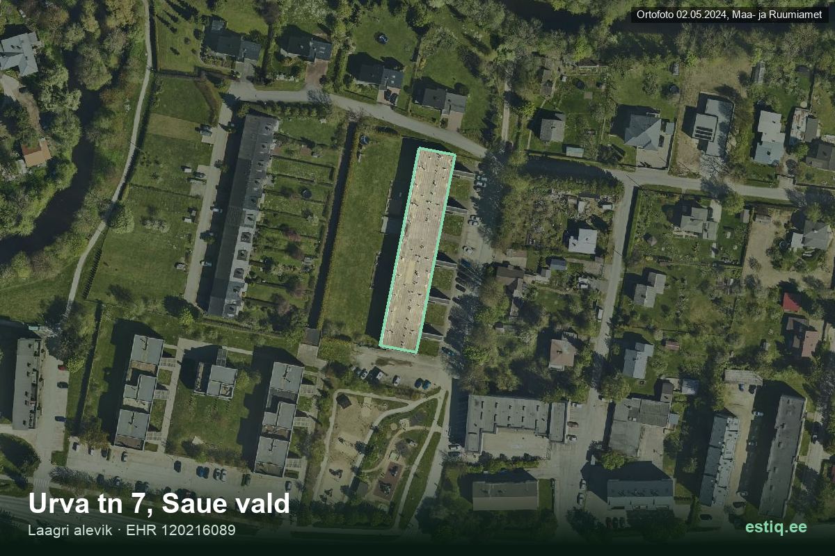 Urva tänav 7, Saue – аэрофото дома, контур по данным регистра строений (EHR)