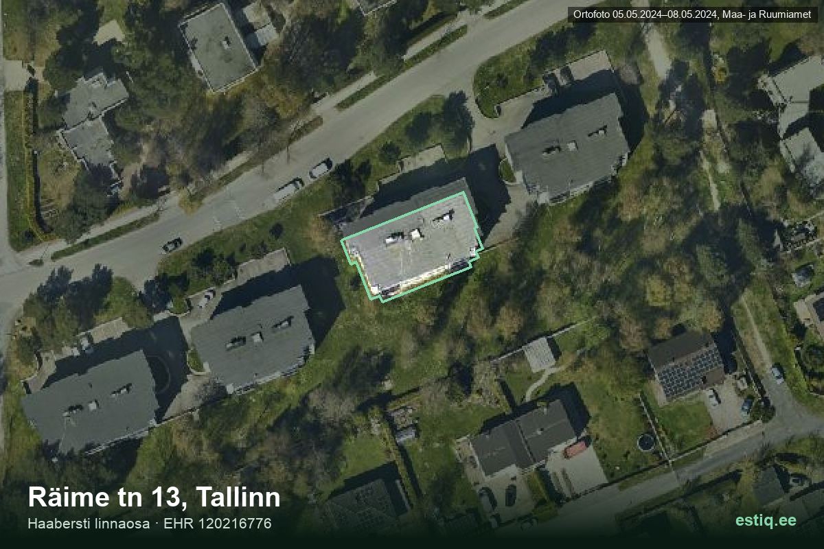 Räime tänav 13, Tallinn – hoone aerofoto, kontuur ehitisregistri (EHR) andmetest