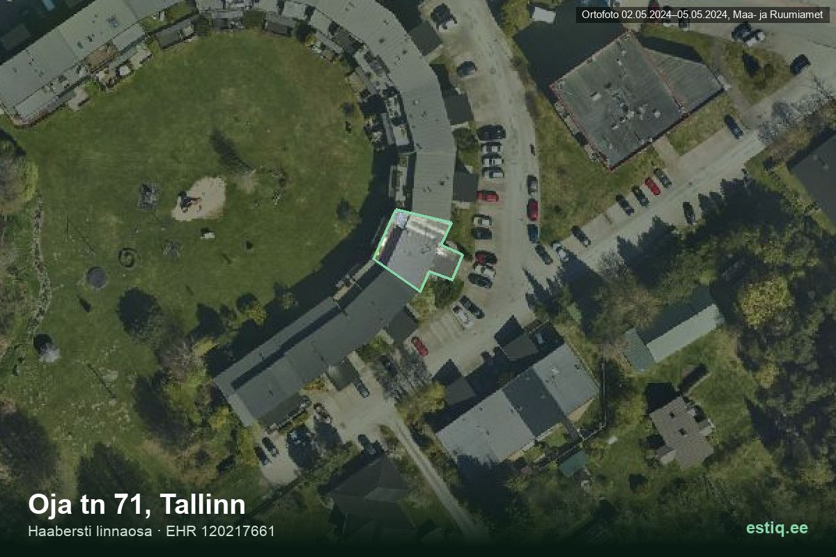 Oja tänav 71, Tallinn – аэрофото дома, контур по данным регистра строений (EHR)
