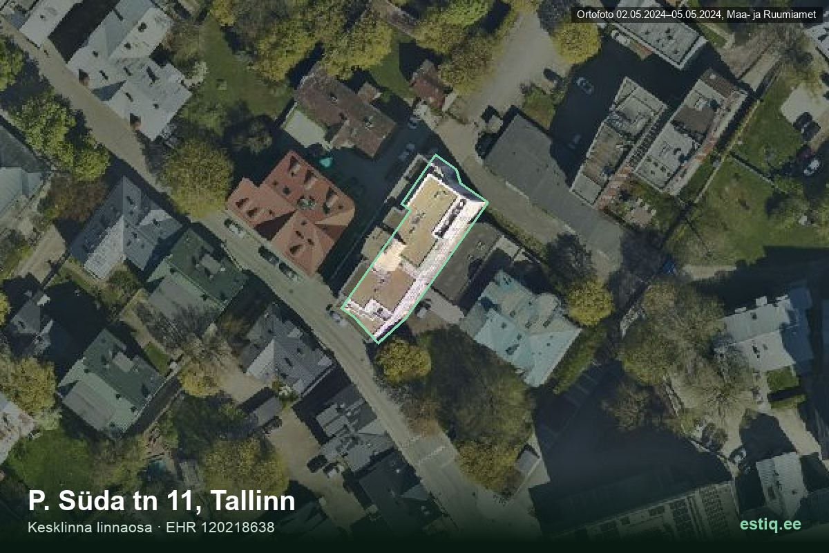P. Süda tänav 11, Tallinn – ilmakuva rakennuksesta, ääriviiva rakennusrekisteristä (EHR)