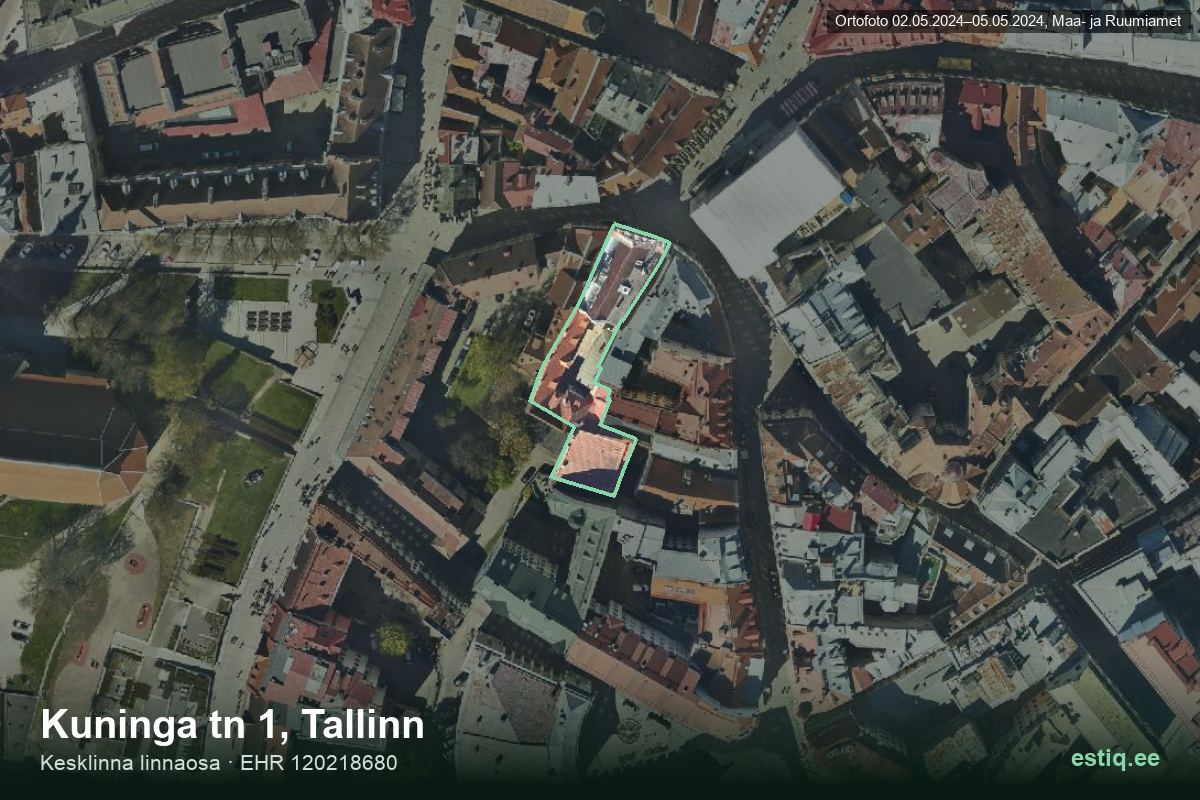 Kuninga tänav 1, Tallinn – hoone aerofoto, kontuur ehitisregistri (EHR) andmetest