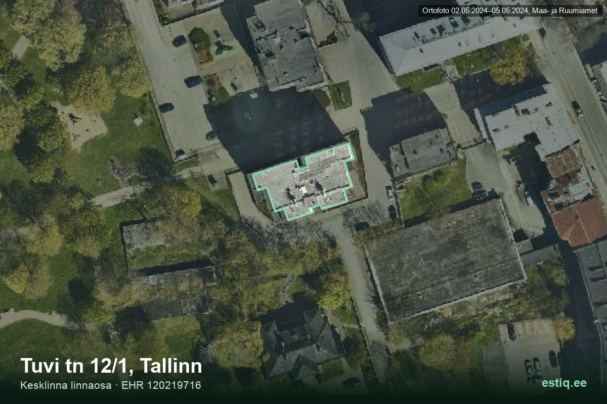 Tuvi tänav 12/1, Tallinn – ilmakuva rakennuksesta, ääriviiva rakennusrekisteristä (EHR)