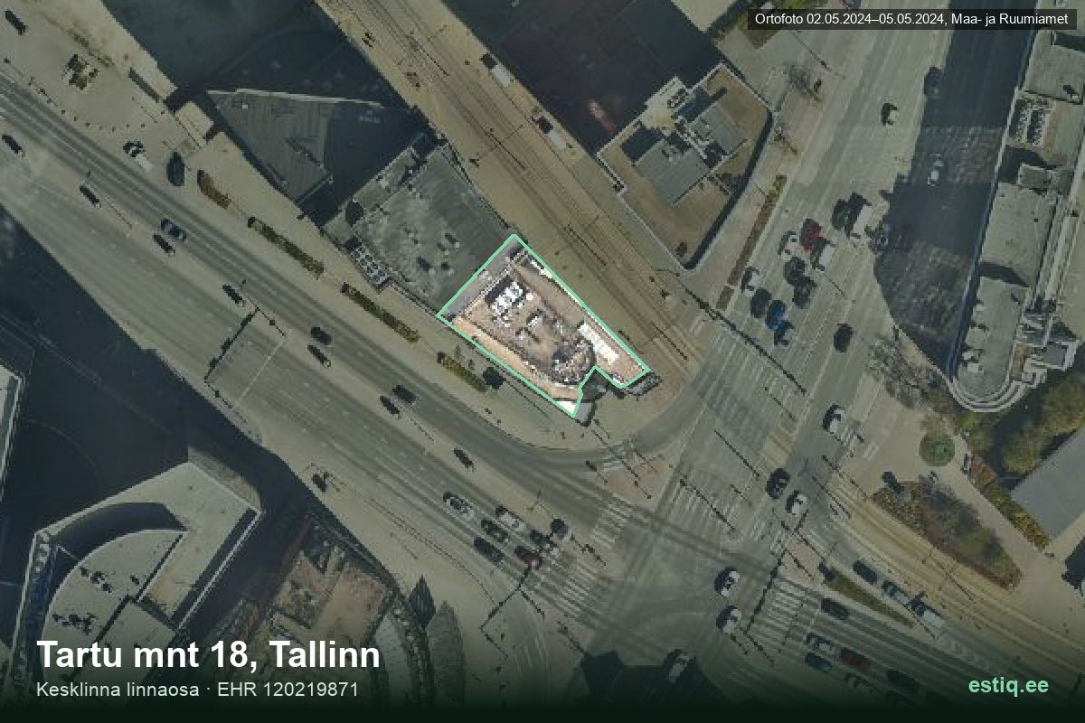Tartu mnt 18, Tallinn – hoone aerofoto, kontuur ehitisregistri (EHR) andmetest