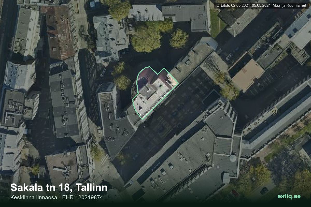 Sakala tänav 18, Tallinn – аэрофото дома, контур по данным регистра строений (EHR)