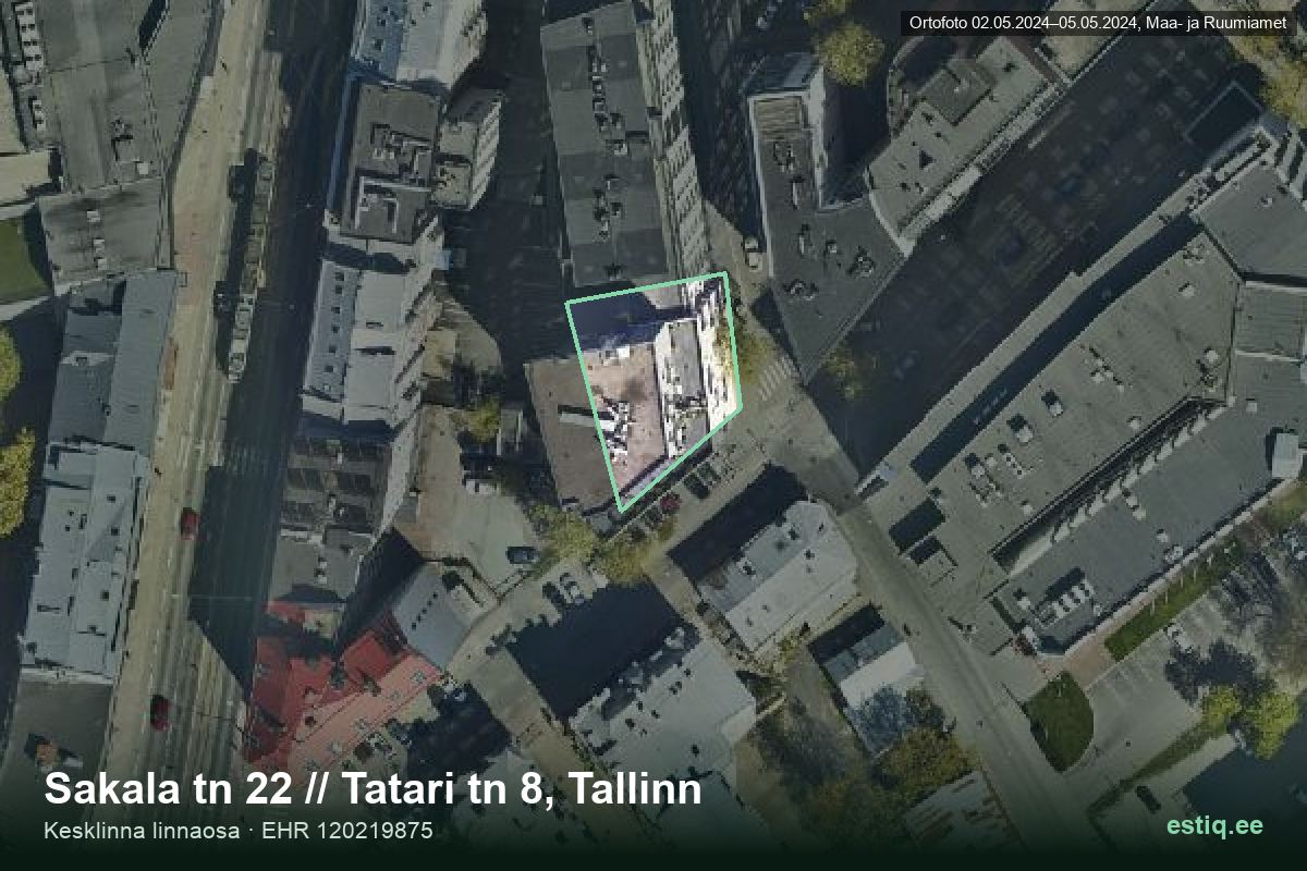 Sakala tänav 22, Tallinn – ilmakuva rakennuksesta, ääriviiva rakennusrekisteristä (EHR)