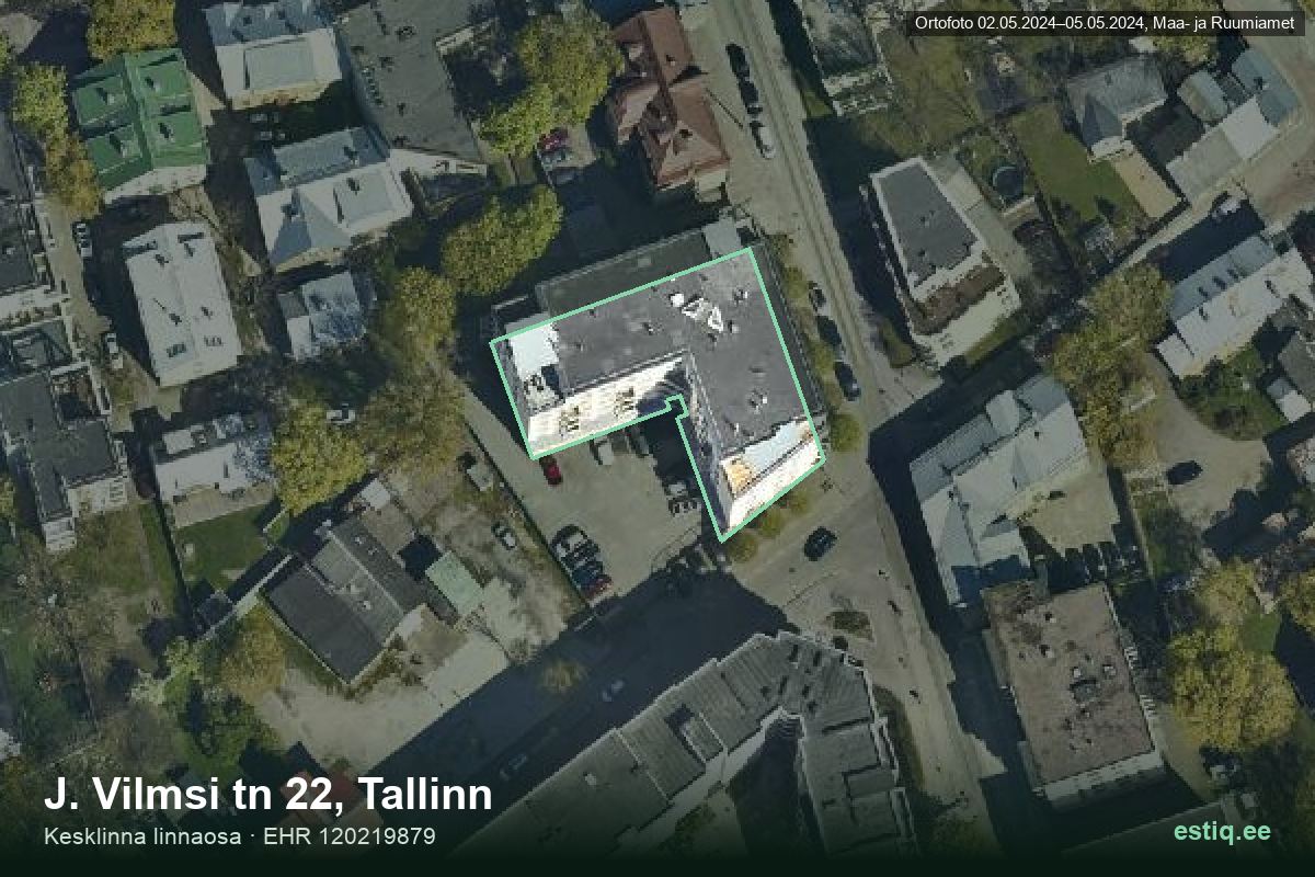 J. Vilmsi tänav 22, Tallinn – hoone aerofoto, kontuur ehitisregistri (EHR) andmetest